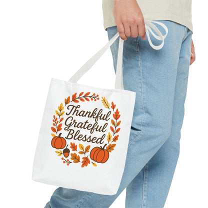 Thankful Grateful Blessed Autumn Tote Bag, Fall Shopping Bag, Gift for Thanksgiving, Eco-Friendly Bag, Harvest Decor
