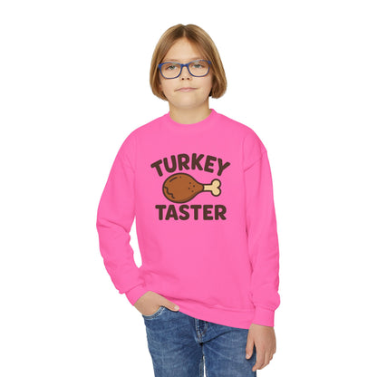 Turkey Taster Youth Crewneck Sweatshirt, Thanksgiving Gift, Kids Sweatshirt, Fall Apparel, Family Dinner Outfit, Turkey Lover Shirt