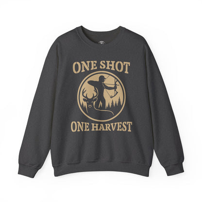 Rustic Hunter's Sweatshirt | One Shot One Harvest | Cozy Crewneck for Outdoor Lovers, Gift for Hunters, Fall Apparel, Nature Lover's Gift
