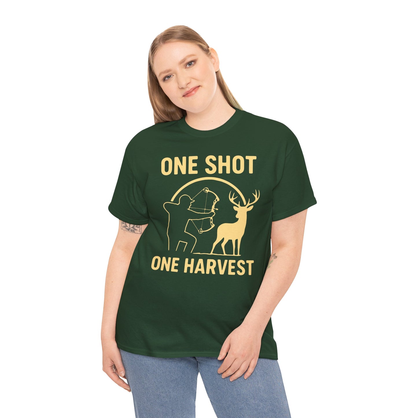 Hunting Enthusiast Tee, One Shot One Harvest T-Shirt, Gift for Hunters, Outdoor Adventure Wear, Casual Nature Lover Apparel