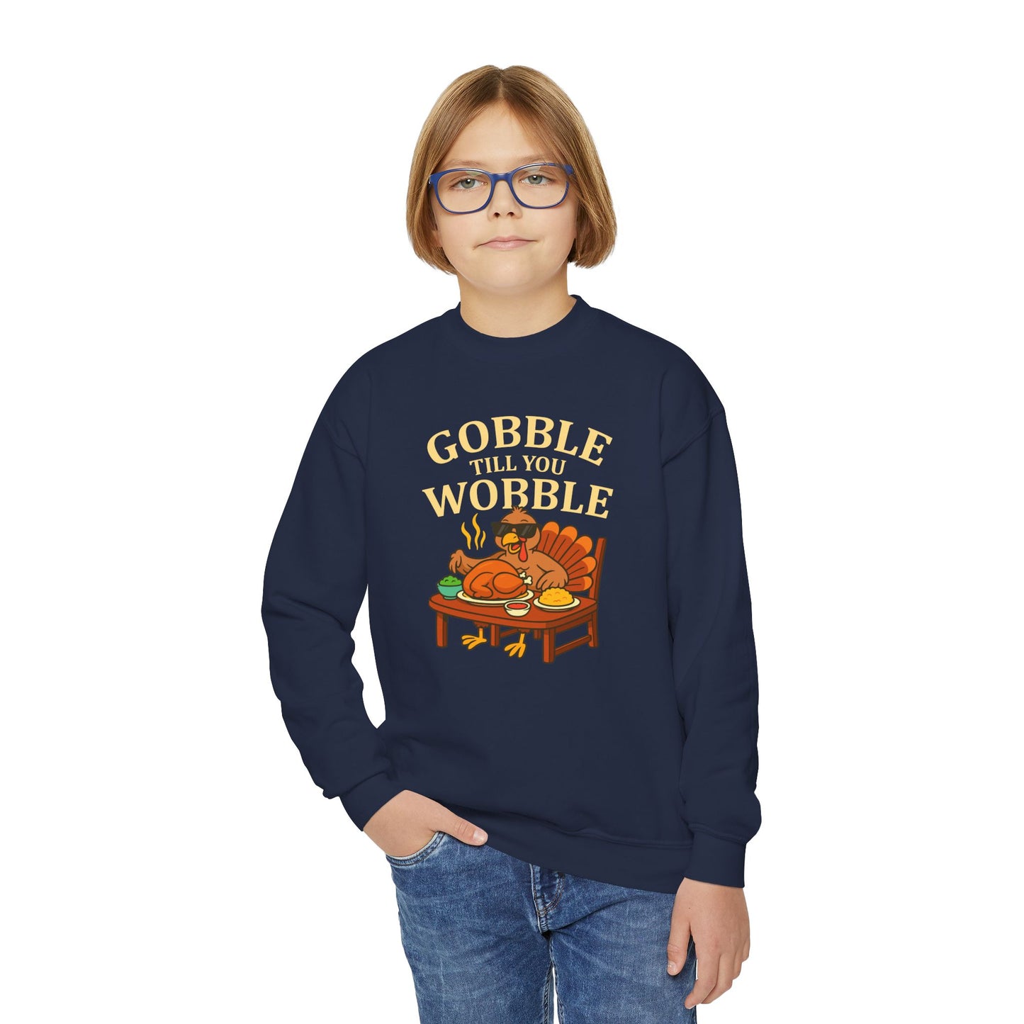 Youth Crewneck Sweatshirt - Gobble Till You Wobble, Thanksgiving Gift, Fall Fashion, Youth Apparel, Cozy Sweater, Holiday Wear