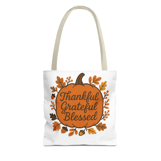 Thankful Grateful Blessed Tote Bag | Autumn Carryall, Fall Shopping Bag, Gift for Thanksgiving, Eco-Friendly Tote, Seasonal Accessory