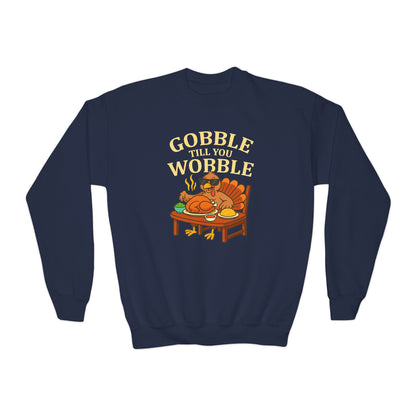 Youth Crewneck Sweatshirt - Gobble Till You Wobble, Thanksgiving Gift, Fall Fashion, Youth Apparel, Cozy Sweater, Holiday Wear