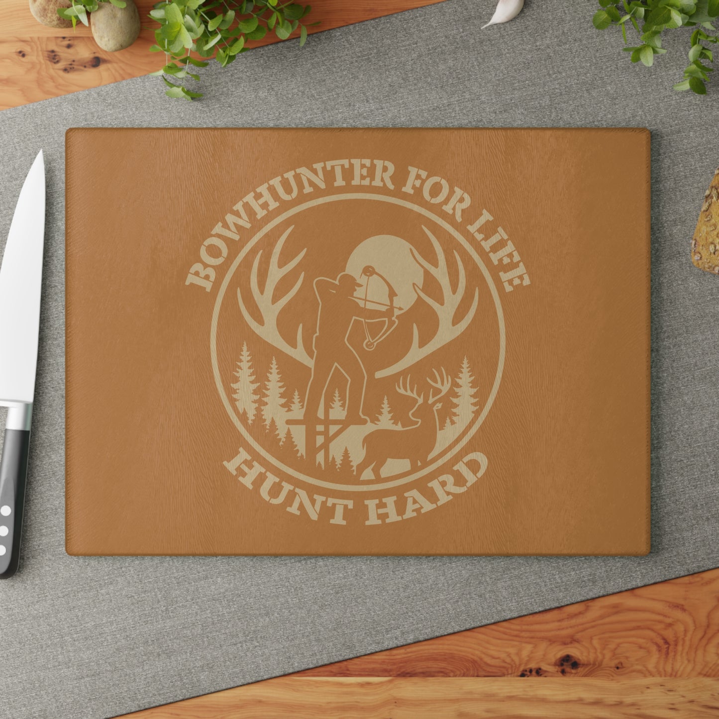 Bowhunter for Life Glass Cutting Board | Unique Kitchen Gift, Outdoor Enthusiasts, Rustic Decor, Personalized Cooking