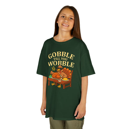 Gobble Till You Wobble Youth Unisex T-Shirt | Funny Thanksgiving Shirt, Family Gathering Apparel, Gifts for Kids