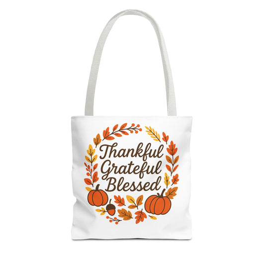 Thankful Grateful Blessed Autumn Tote Bag, Fall Shopping Bag, Gift for Thanksgiving, Eco-Friendly Bag, Harvest Decor