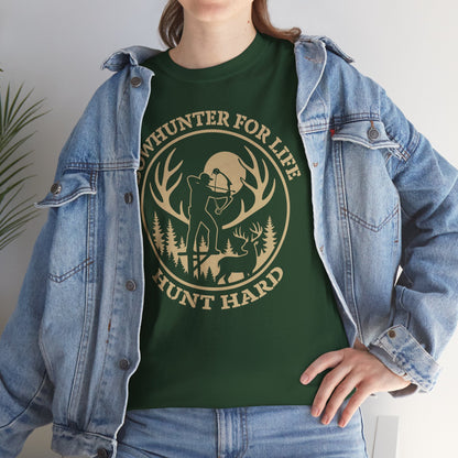 Unisex Heavy Cotton Tee featuring 'Bowhunter for Life - Hunt Hard' Graphic, Perfect for Hunters, Outdoor Enthusiasts