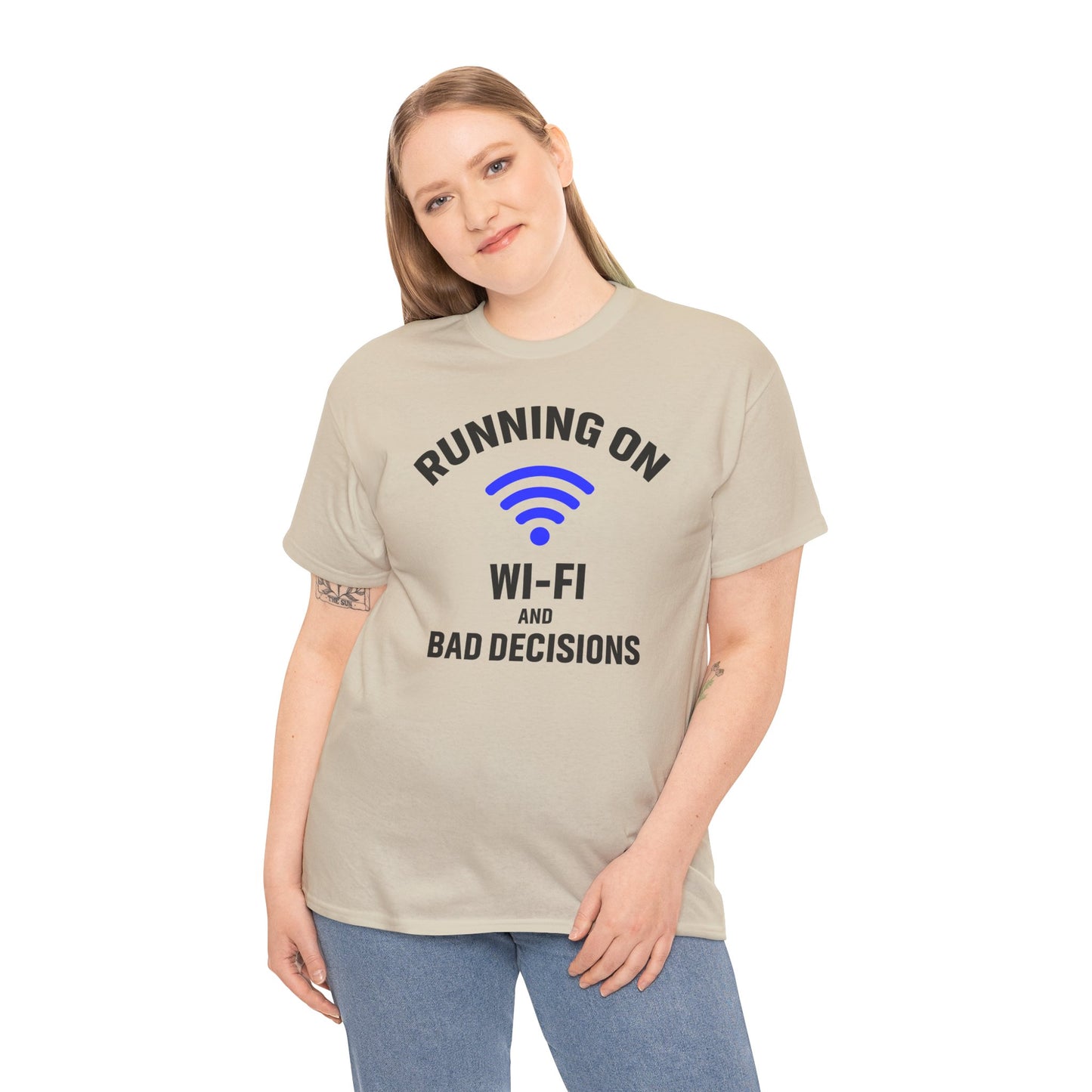 Running On Wi-Fi And Bad Decisions Unisex T-Shirt | Funny Tee for Tech Lovers, Gift for Internet Junkies, Office Gift