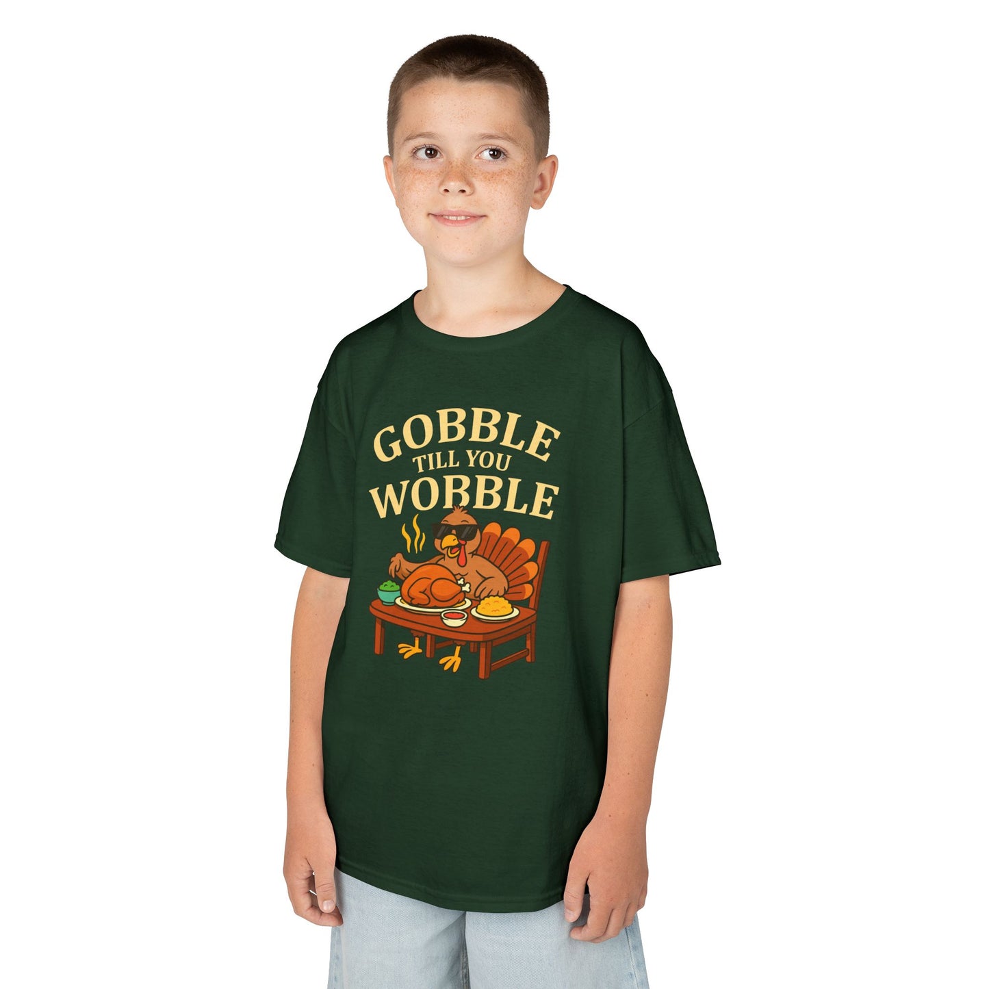 Gobble Till You Wobble Youth Unisex T-Shirt | Funny Thanksgiving Shirt, Family Gathering Apparel, Gifts for Kids