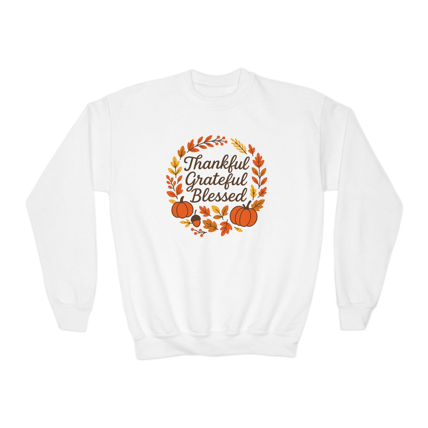 Thankful Grateful Blessed Youth Unisex Sweatshirt | Thanksgiving Gift, Cozy Autumn Apparel, Cute Kids Sweatshirt